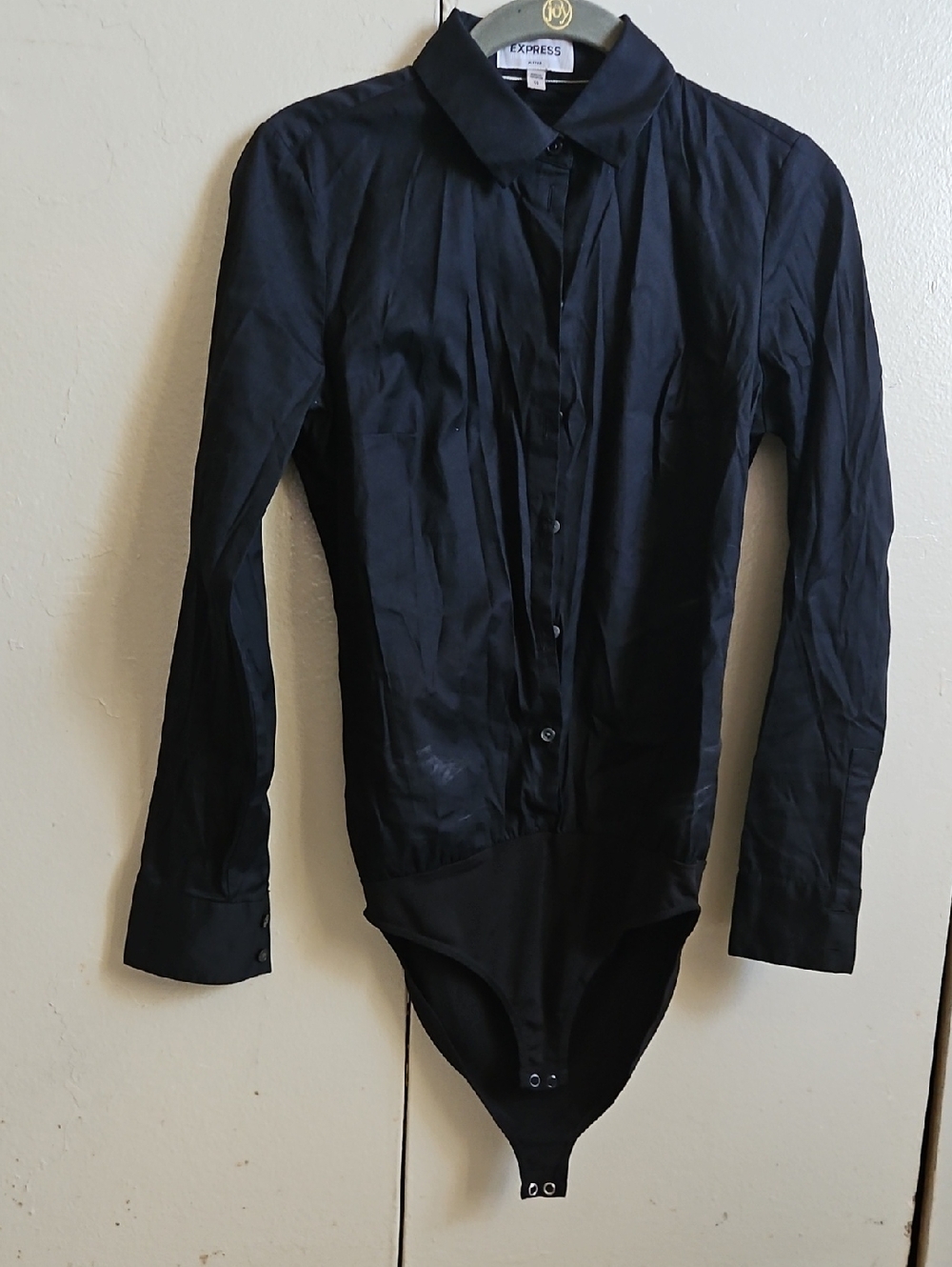 Express Black Long-Sleeve Button-Front Bodysuit Shirt